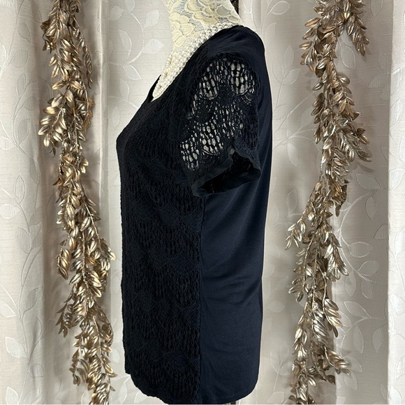 Verve Ami Black Crochet Knit Blouse | L | Scallop Boho Parisian Cottagecore - Picture 5 of 8